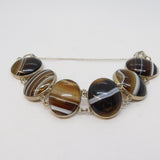 Victorian Sterling Silver & Banded Agate Cabochon Cuff Bracelet Antique
