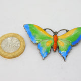 Sterling Silver & Colourful Enamel Butterfly Brooch Pin Antique c1940 Art Deco