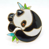 Sterling Silver Gilt & Black-White Enamel Panda Brooch Pin Vintage c1960