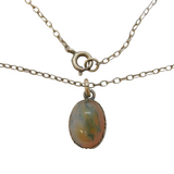 Sterling Silver & Cabochon Moss Agate Drop Pendant Necklace Vintage c1960s