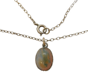 Sterling Silver & Cabochon Moss Agate Drop Pendant Necklace Vintage c1960s