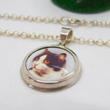 Sterling Silver Enamel Black & White Cat Kitten Pendant Necklace Vintage