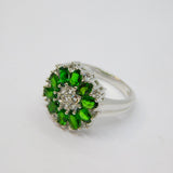 Sterling Silver Green Tourmaline & Spinel Cluster Ring Vintage c1970 Size O