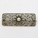 Art Deco Sterling Silver, Pearl & Marcasite Floral Dress Brooch Antique c1920s
