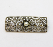 Art Deco Sterling Silver, Pearl & Marcasite Floral Dress Brooch Antique c1920s