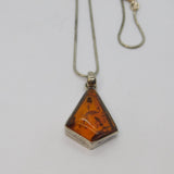 Sterling Silver Baltic Amber Kite Form Studio Pendant Necklace Vintage c1990's