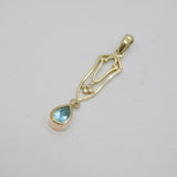 Sterling Silver Blue Topaz Peardrop Art Nouveau Style Pendant Modern c1990s