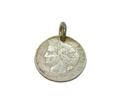 19th Century Sterling Silver French 50 Cent Coin Charm Pendant Antique c1880's