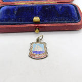 Sterling Silver and Enamel Horning Travel Shield Charm Pendant Vintage c1970