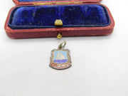 Sterling Silver and Enamel Horning Travel Shield Charm Pendant Vintage c1970