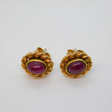 9ct Gold & Cabochon Cut Natural Ruby Stud Earrings Vintage c1970s