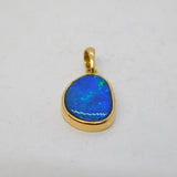 9ct Yellow Gold Mounted Doublet Opal Drop Pendant Vintage c1970s