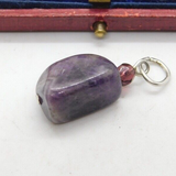 Sterling Silver Rough Cut Amethyst Charm Pendant Vintage c1970