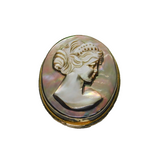 Continental .800 Silver Carved Shell Cameo Oval Brooch Pin Vintage c1970's