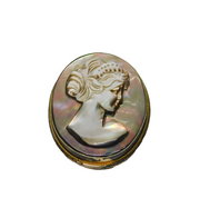 Continental .800 Silver Carved Shell Cameo Oval Brooch Pin Vintage c1970's