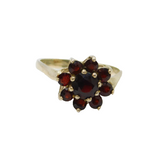 Sterling Silver 9 Stone Garnet Set Cluster Dress Ring Vintage c1970 Size O