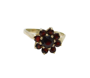 Sterling Silver 9 Stone Garnet Set Cluster Dress Ring Vintage c1970 Size O