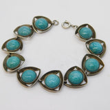 South African Sterling Silver & Amazonite Set Panel Bracelet Vintage c1970s