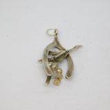 Sterling Silver Good Luck Wishbone Beaded Charm Pendant Vintage c1970s