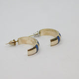 Pair of Sterling Silver Sodalite Striped Half Hoop Stud Earrings Vintage c1970