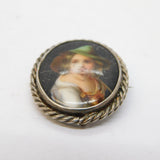 Victorian Sterling Silver Hand Painted Ceramic Brooch Pin Antique c1850s