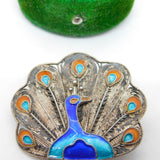 Filigree Sterling Silver Colourful Enamel Peacock Brooch Vintage c1960