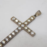 Sterling Silver Large Sparkling Paste Set Cross Charm Pendant Vintage c1970s