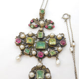 Austro-Hungarian Sterling Silver, Pearl & Paste Set Lavalier Necklace Antique