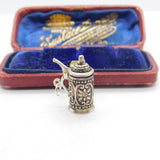 Sterling Silver Lidded Floral Stein Tankard Charm Pendant Vintage c1970