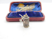 Sterling Silver Lidded Floral Stein Tankard Charm Pendant Vintage c1970