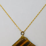 Gold On Sterling Silver Tiger's Eye Organic Shape Pendant Necklace Modern c2000