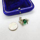 Sterling Silver Green Glass Set Helicopter Charm Pendant Vintage c1970