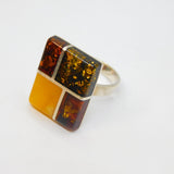 Sterling Silver Multi-Colour Baltic Amber Abstract Ring Vintage c1990 Size Q