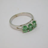 Sterling Silver 3 Oval Stone Green Sapphire Dress Ring Vintage c1970 Size N 1/2