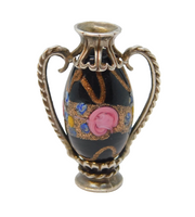 Sterling Silver Glass Set Vase Charm Pendant Vintage c1970s
