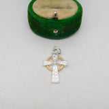 Sterling Silver & Gilt Cross Charm Pendant Vintage c1970