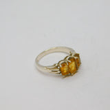 Sterling Silver Triple Graduating Citrine Dress Ring Vintage c1970 Size L 1/2