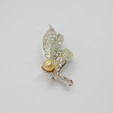 Sterling Silver Pearl & Paste Set Leaf Form Spray Brooch Pin Contemporary c1990
