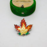 Canadian Sterling Silver & Enamel Maple Leaf Brooch Pin Vintage c1970