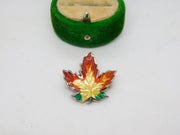 Canadian Sterling Silver & Enamel Maple Leaf Brooch Pin Vintage c1970