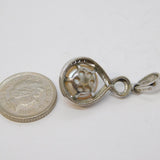 Sterling Silver Cultured Pearl & Paste Set Drop Charm Pendant Vintage c1970