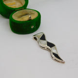 Sterling Silver Mother Of Pearl & Black Onyx Zigzag Charm Pendant Vintage c1970