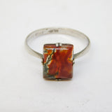 Sterling Silver & Moss Agate Set Dress Ring Vintage c1960s