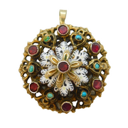 Austro-Hungarian Sterling Silver Gilt, Enamel & Stone Set Floral Pendant Brooch