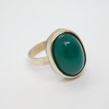 Sterling Silver Cabochon Jadeite Statement Studio Band Ring Vintage c1970 Size N