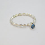 Sterling Silver Blue Topaz Twisted Band Stacking Ring Vintage c1970 Size M