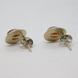 Pair of Sterling Silver Baltic Amber Oval Stud Earrings Vintage c1970