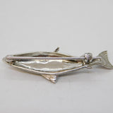 18ct White Gold & Diamond Eye Leaping Salmon Fish Brooch Vintage London