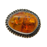 Sterling Silver Mounted Baltic Amber Dress Brooch Vintage c1990s