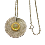 Studio Sterling Silver, 24ct Gold & Opal Set Drop Pendant Necklace Vintage